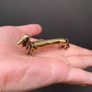 Brass Dachshund Miniature Figurine Wiener Dog Desk Decor Doxie Collectible Gift